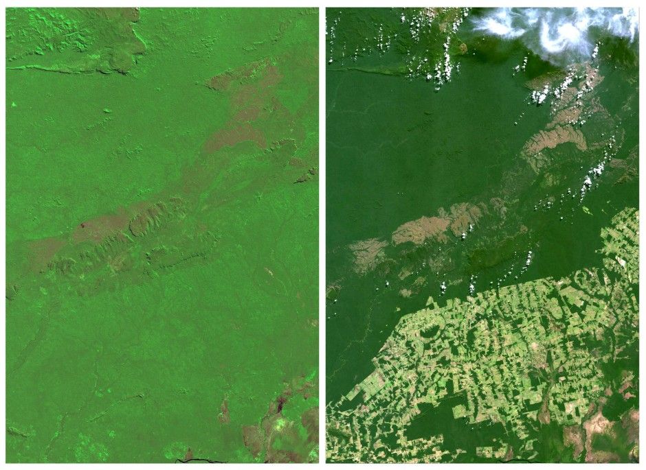 Satellitenbildern der Nasa zeigen eindrücklich die Regenwaldzerstörung im Amazonasbecken.